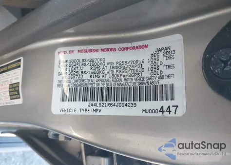 2004 Mitsubishi Montero Sport Ls из США, поврежденный, VIN JA4LS21R64J004239